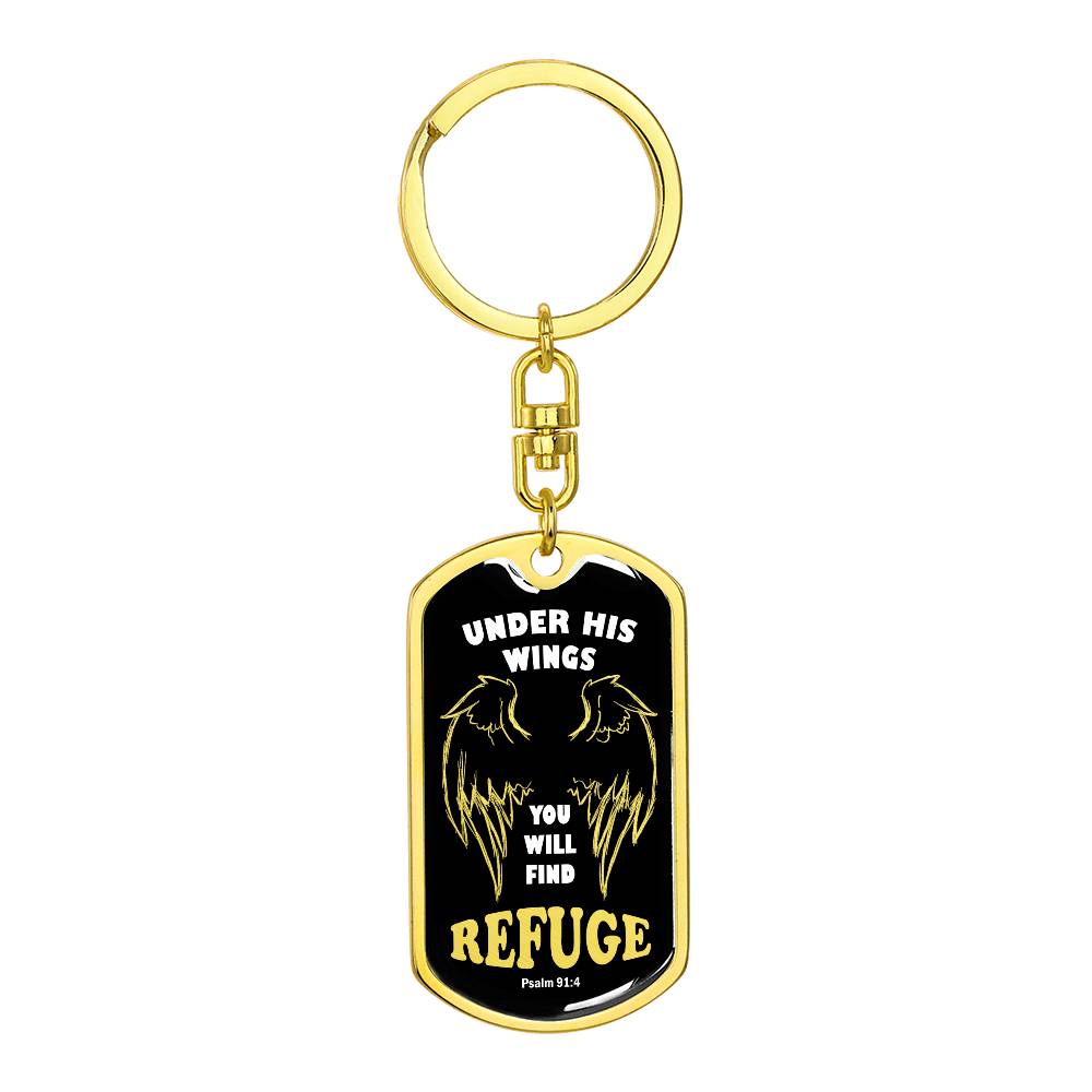 Psalm 91 Refuge Under His Wings Swivel Keychain Stainless Steel or 18k Gold Dog Tag-Express Your Love Gifts