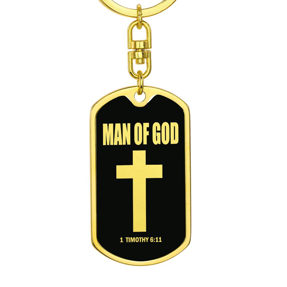 Man of God 1 Timothy 6 Bible Keychain Stainless Steel or 18k Gold Dog Tag-Express Your Love Gifts