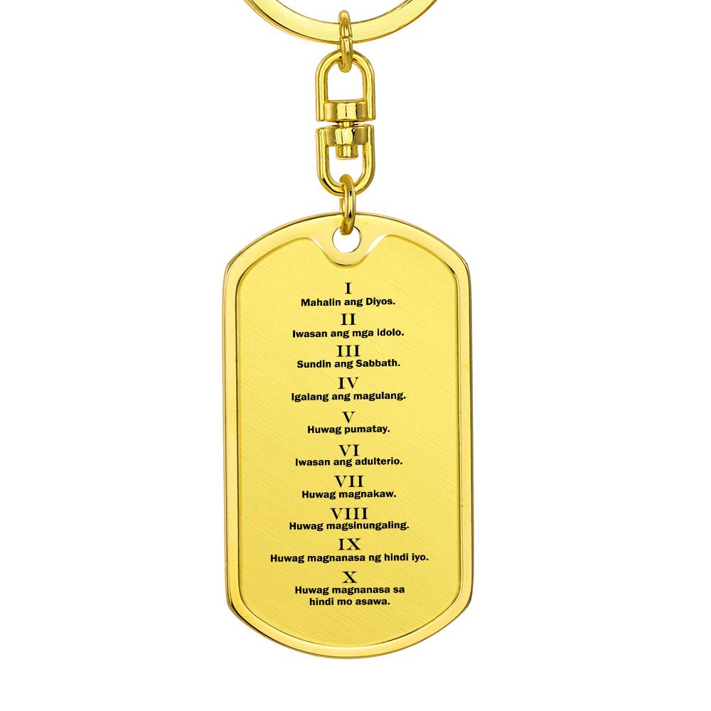 Ten Commandments Tagalog Sampung Utos Bible Keychain Stainless Steel or 18k Gold Dog Tag-Express Your Love Gifts