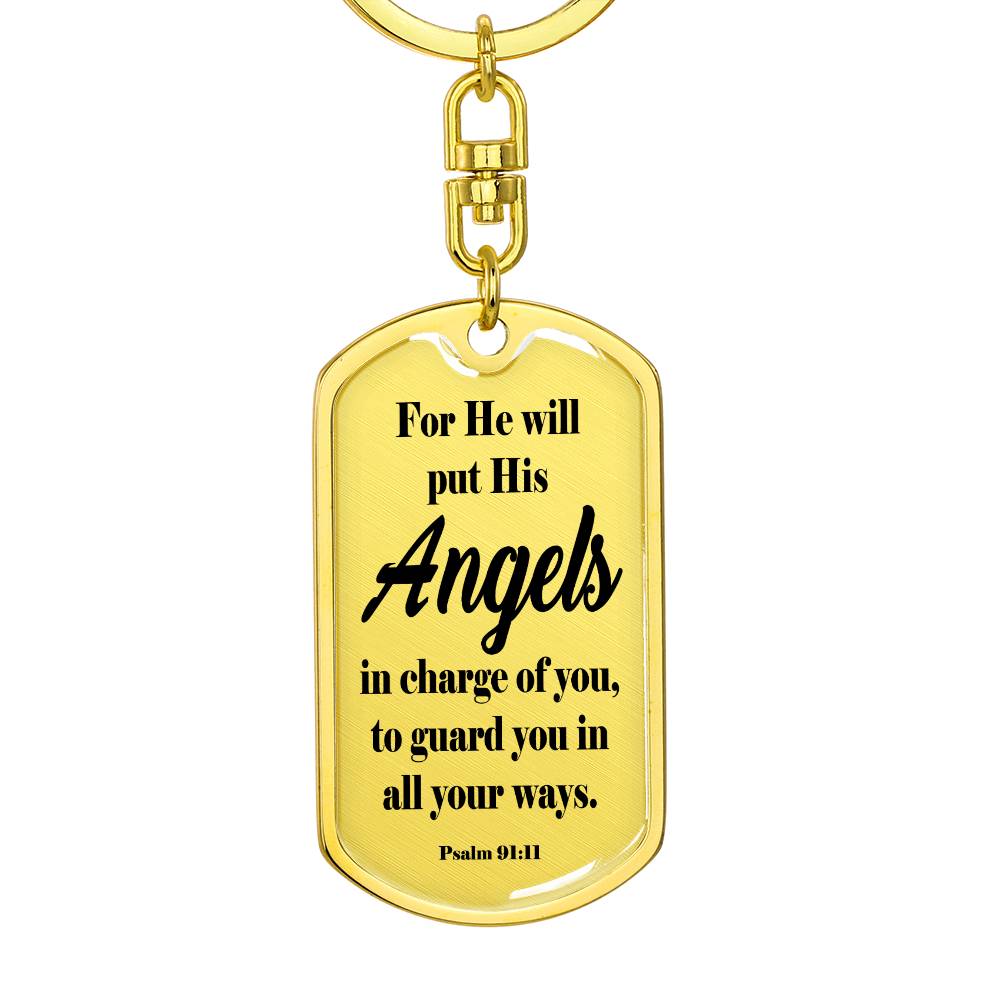 Angels Protect Psalm 91:11 Swivel Keychain Stainless Steel or 18k Gold Dog Tag-Express Your Love Gifts