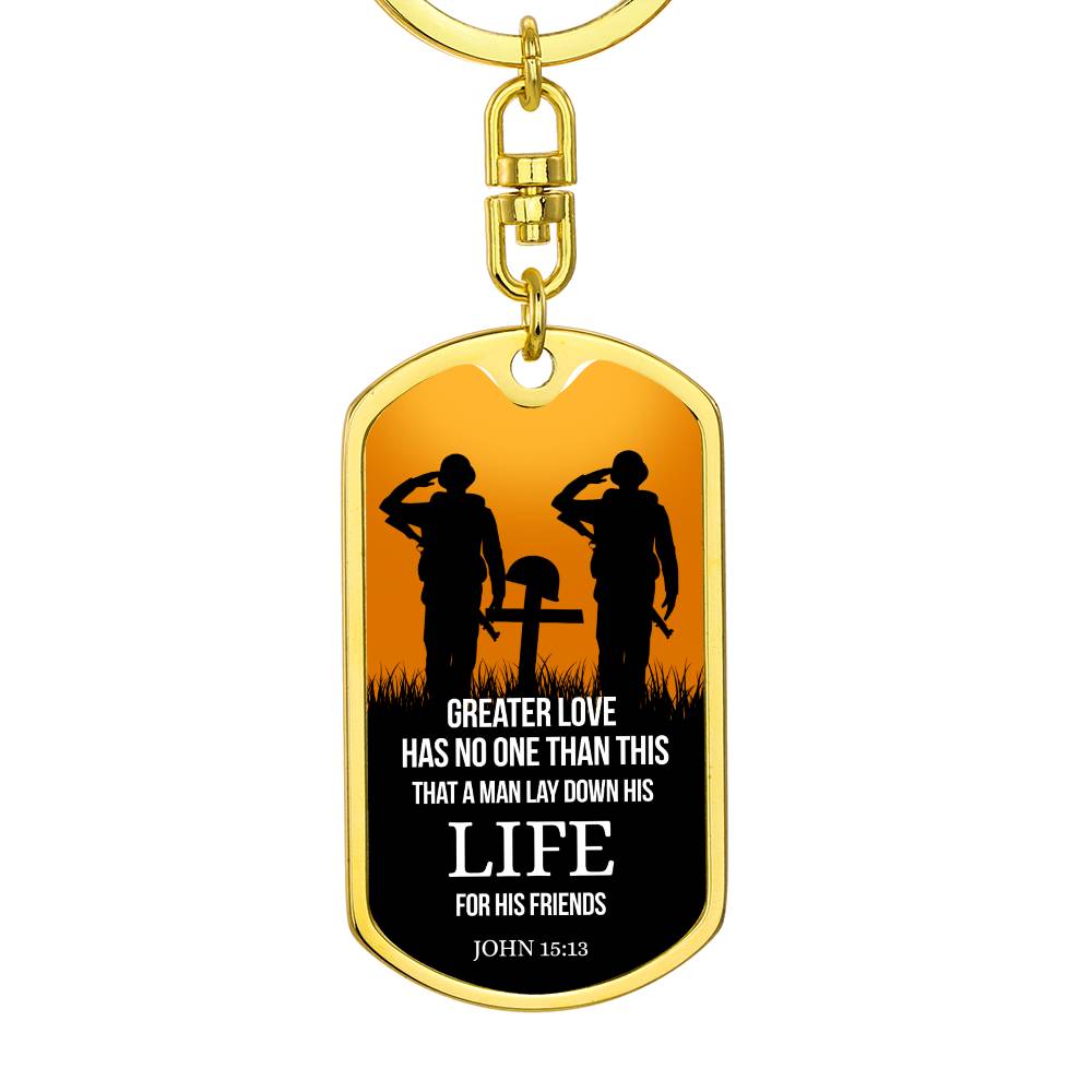 John 15:13 Scripture No Greater Love Keychain Stainless Steel or 18k Gold Dog Tag Keyring-Express Your Love Gifts