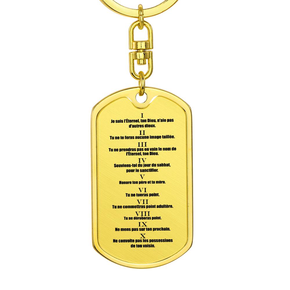 Ten Commandments French Dix Commandements Bible Keychain Stainless Steel or 18k Gold Dog Tag-Express Your Love Gifts