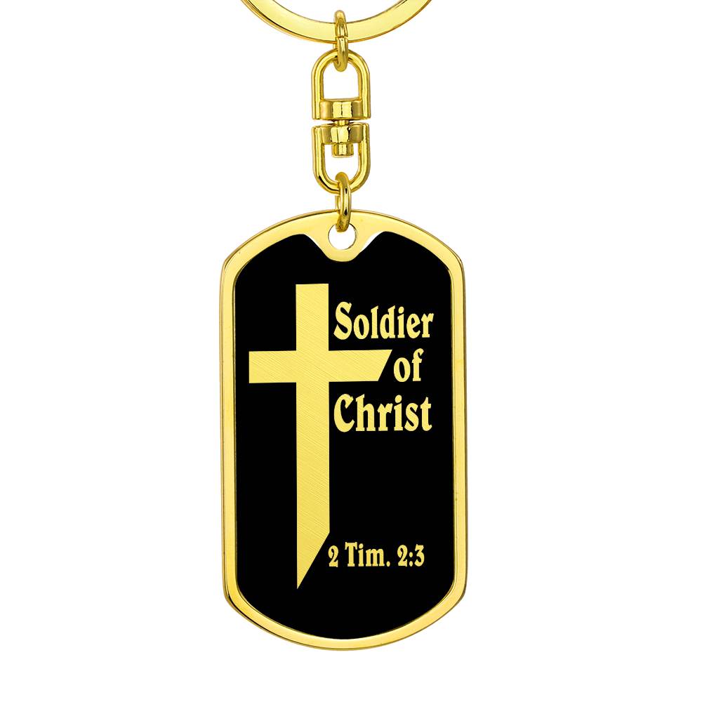 Soldier of Christ 2 Tim 2:3 Bible Keychain Stainless Steel or 18k Gold Dog Tag-Express Your Love Gifts