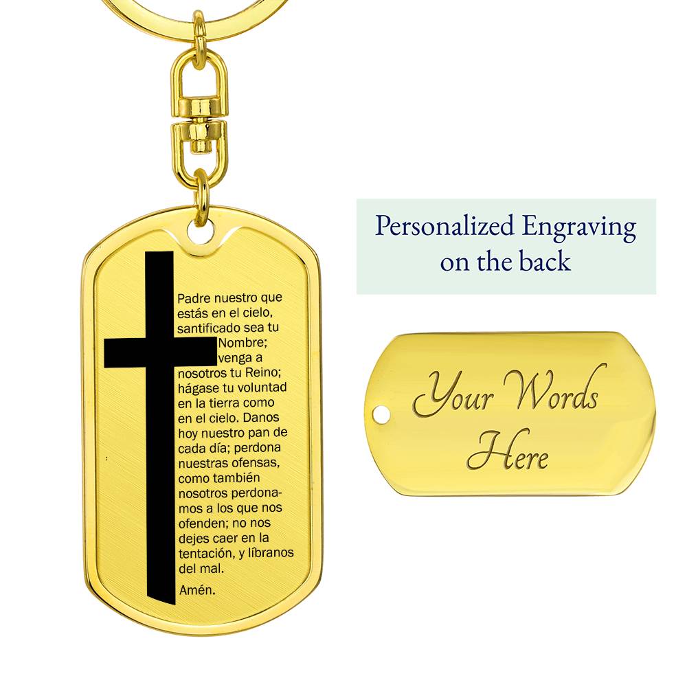 Lords Prayer Spanish Padre Nuestro Bible Keychain Stainless Steel or 18k Gold Dog Tag-Express Your Love Gifts