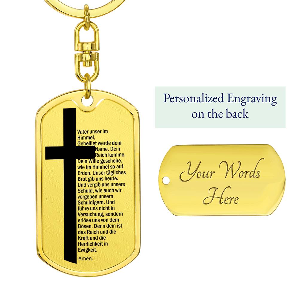 Lord's Prayer German Vater Unser Bible Keychain Stainless Steel or 18k Gold Dog Tag-Express Your Love Gifts