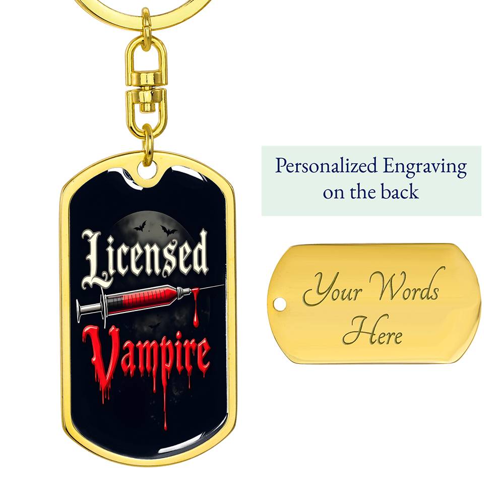 Licensed Vampire Phlebotomist Nurse Swivel Keychain Stainless Steel or 18k Gold Dog Tag-Express Your Love Gifts