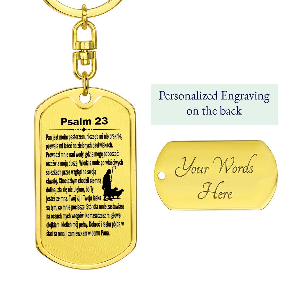 Psalm 23 Polish Psalm Dawida Bible Keychain Stainless Steel or 18k Gold Dog Tag-Express Your Love Gifts