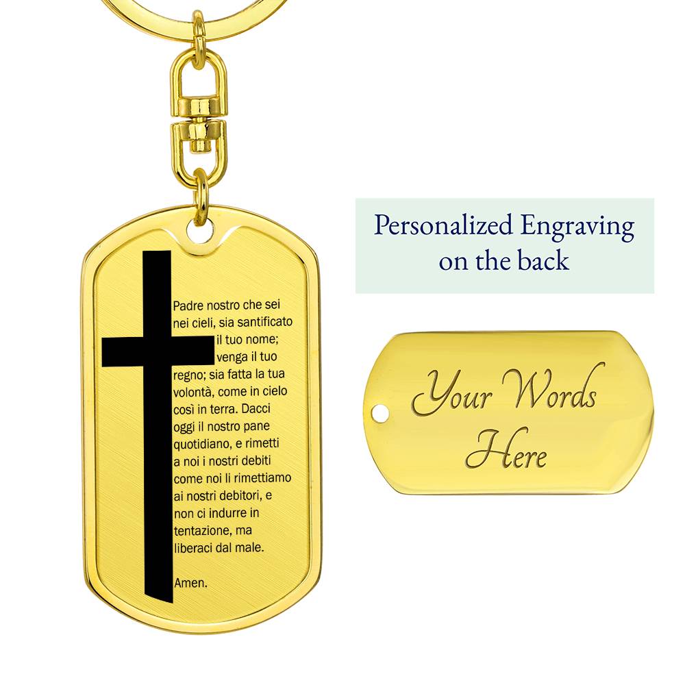 Lord's Prayer Italian Padre Nostro Bible Keychain Stainless Steel or 18k Gold Dog Tag-Express Your Love Gifts