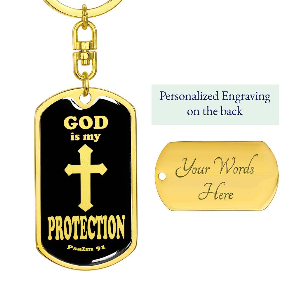 God is My Protection Psalm 91 Swivel Keychain Stainless Steel or 18k Gold Dog Tag-Express Your Love Gifts