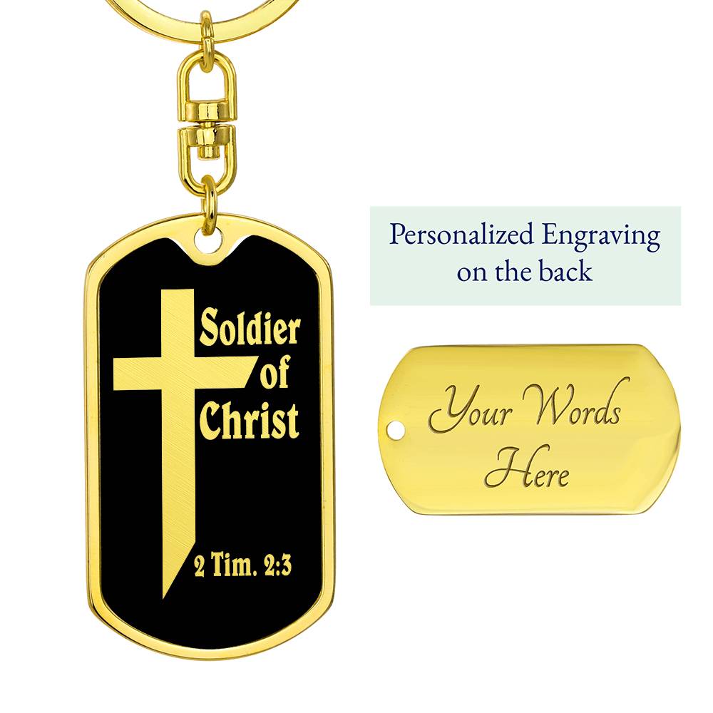 Soldier of Christ 2 Tim 2:3 Bible Keychain Stainless Steel or 18k Gold Dog Tag-Express Your Love Gifts