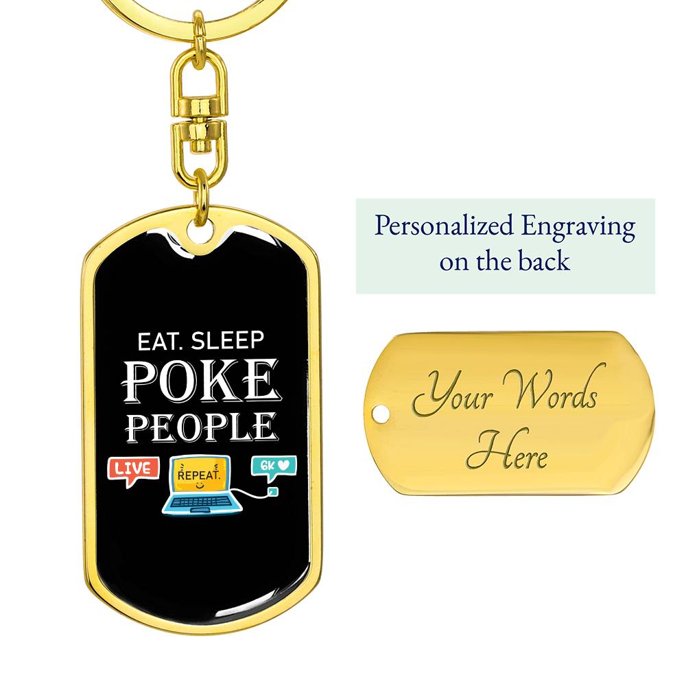 Eat Sleep Poke People Nurse Swivel Keychain Stainless Steel or 18k Gold Dog Tag-Express Your Love Gifts