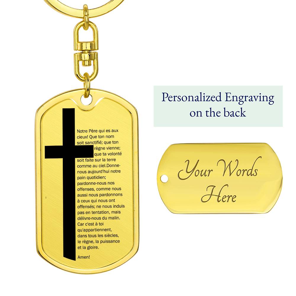 Lord's Prayer French Notre Père Bible Keychain Stainless Steel or 18k Gold Dog Tag-Express Your Love Gifts
