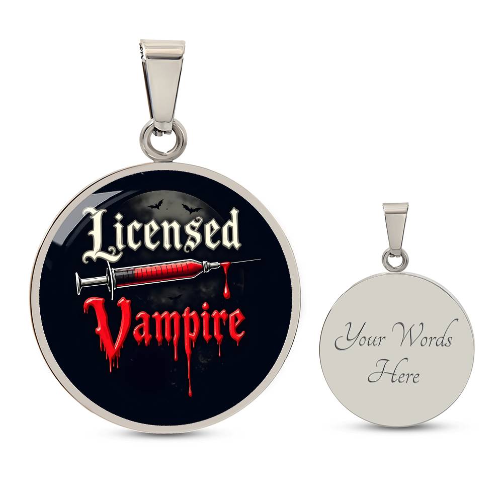 Licensed Vampire Phlebotomist Nurse Circle Necklace Stainless Steel or 18k Gold Circle Pendant 18-22"-Express Your Love Gifts