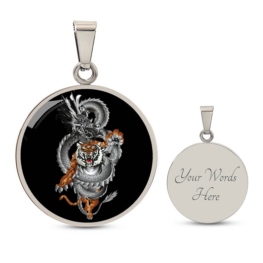 Tiger Dragon Yin Yang Circle Necklace Stainless Steel or 18k Gold Circle Pendant 18-22"-Express Your Love Gifts
