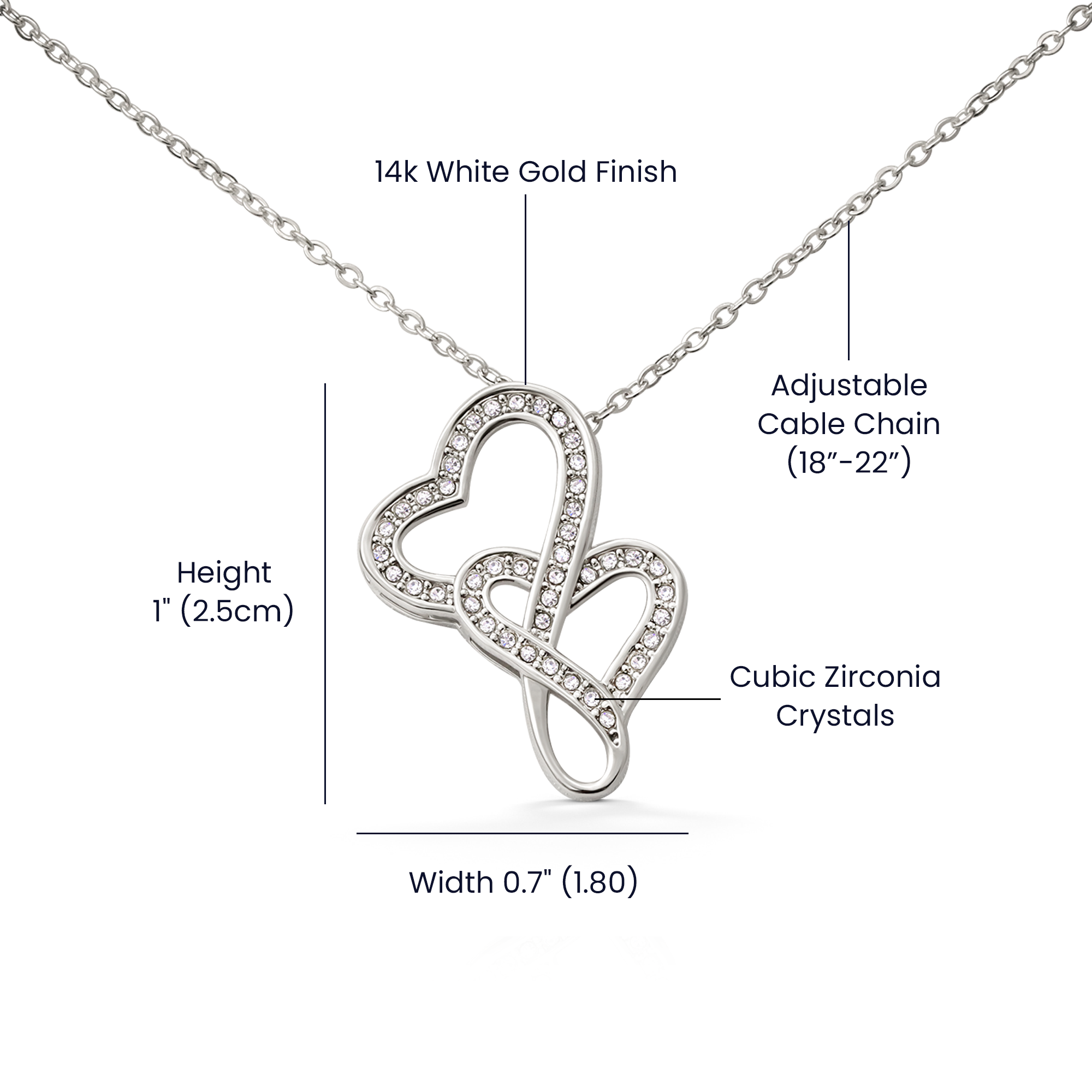 Personalized To Mom Endless Support Eternal Hearts CZ Necklace 14K White Gold Over Stainless Steel-Express Your Love Gifts