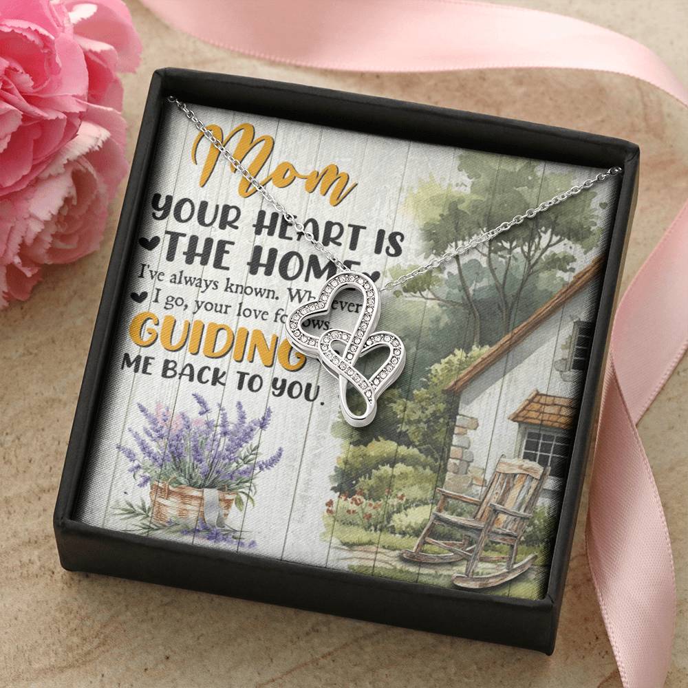 To Mom Your Heart is the Home Eternal Hearts CZ Necklace 14K White Gold Over Stainless Steel-Express Your Love Gifts