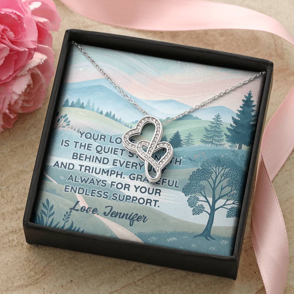 Personalized To Mom Endless Support Eternal Hearts CZ Necklace 14K White Gold Over Stainless Steel-Express Your Love Gifts