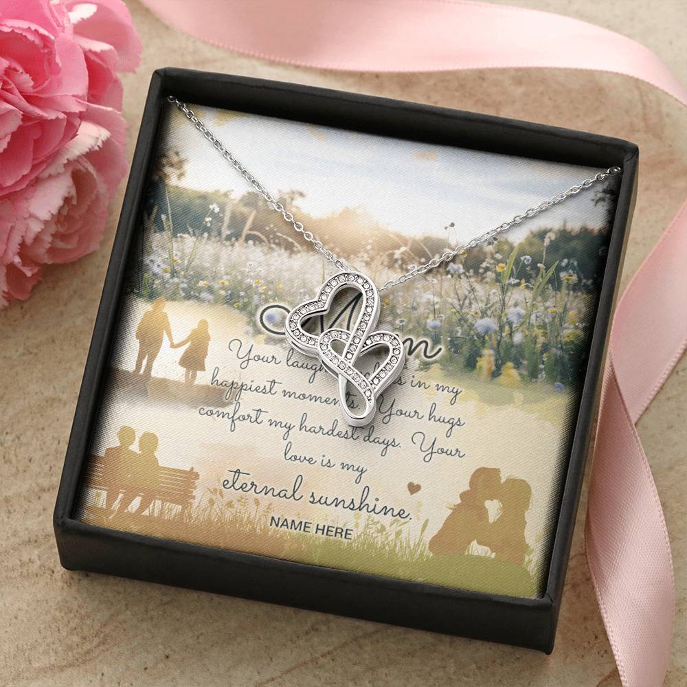 Personalized To Mom Eternal Sunshine of Your Love Eternal Hearts CZ Necklace 14K White Gold Over Stainless Steel-Express Your Love Gifts