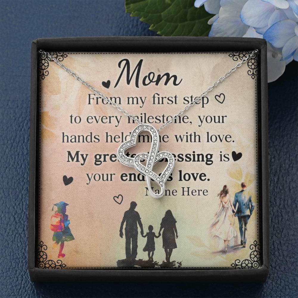 Personalized To Mom My Greatest Blessing is Your Love Eternal Hearts CZ Necklace 14K White Gold Over Stainless Steel-Express Your Love Gifts