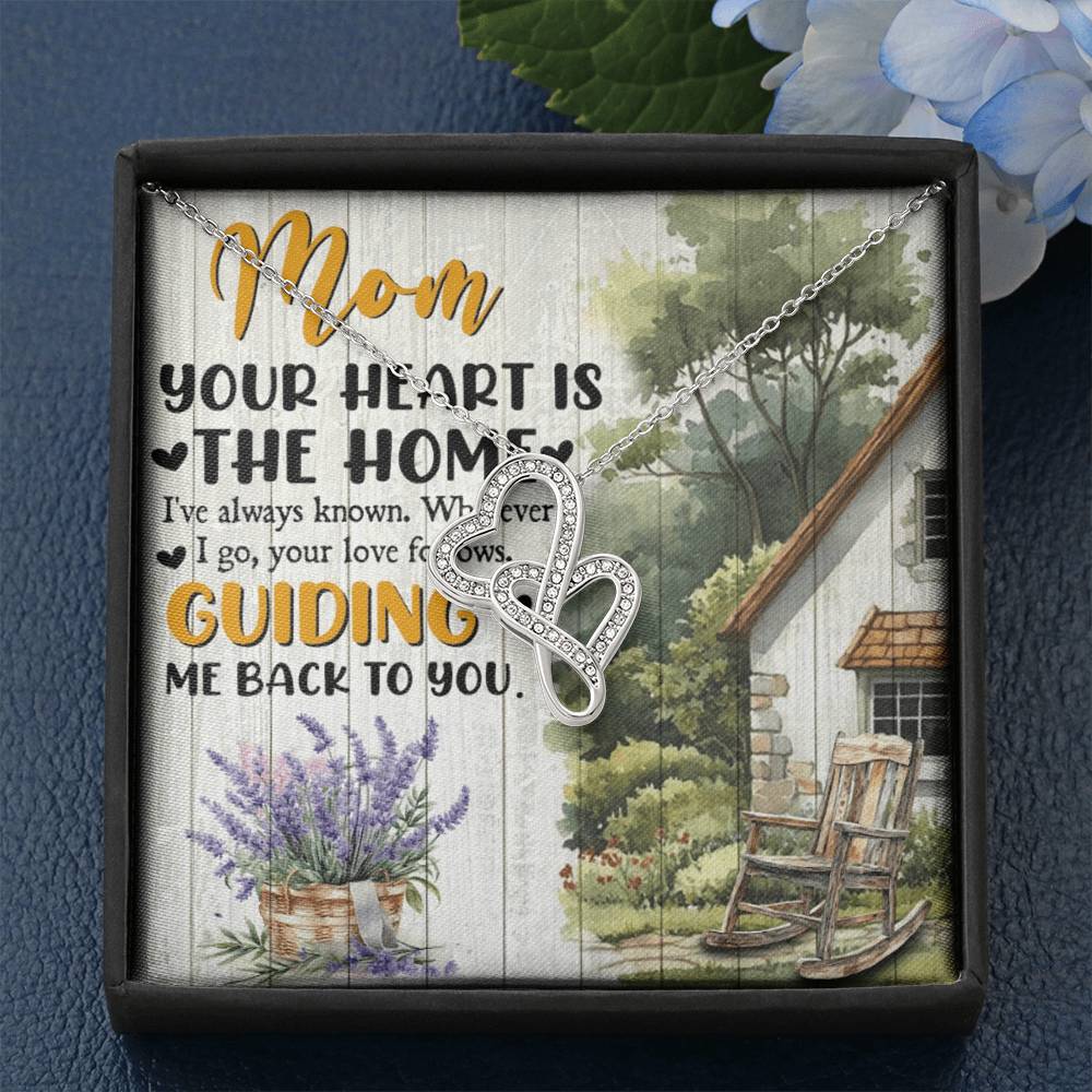 To Mom Your Heart is the Home Eternal Hearts CZ Necklace 14K White Gold Over Stainless Steel-Express Your Love Gifts