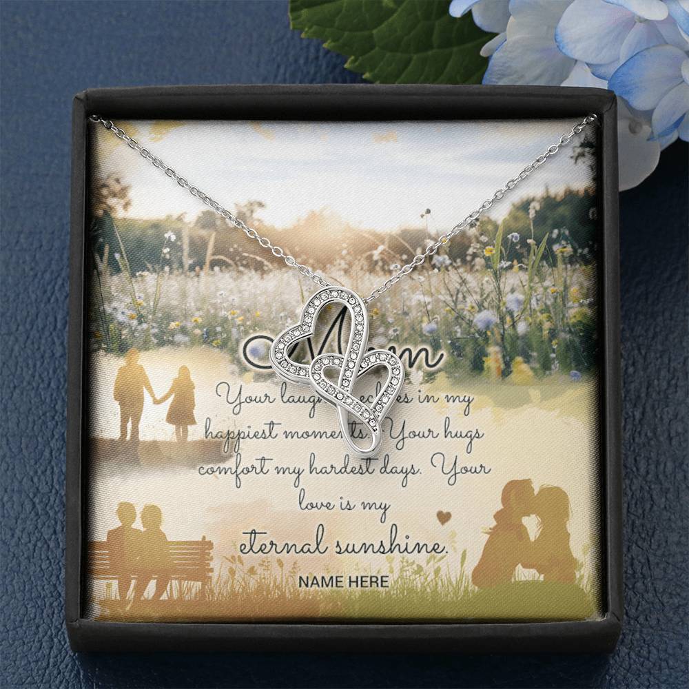Personalized To Mom Eternal Sunshine of Your Love Eternal Hearts CZ Necklace 14K White Gold Over Stainless Steel-Express Your Love Gifts