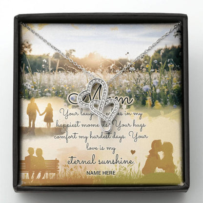 Personalized To Mom Eternal Sunshine of Your Love Eternal Hearts CZ Necklace 14K White Gold Over Stainless Steel-Express Your Love Gifts