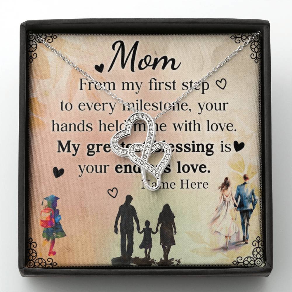 Personalized To Mom My Greatest Blessing is Your Love Eternal Hearts CZ Necklace 14K White Gold Over Stainless Steel-Express Your Love Gifts