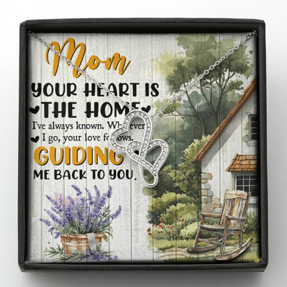 To Mom Your Heart is the Home Eternal Hearts CZ Necklace 14K White Gold Over Stainless Steel-Express Your Love Gifts