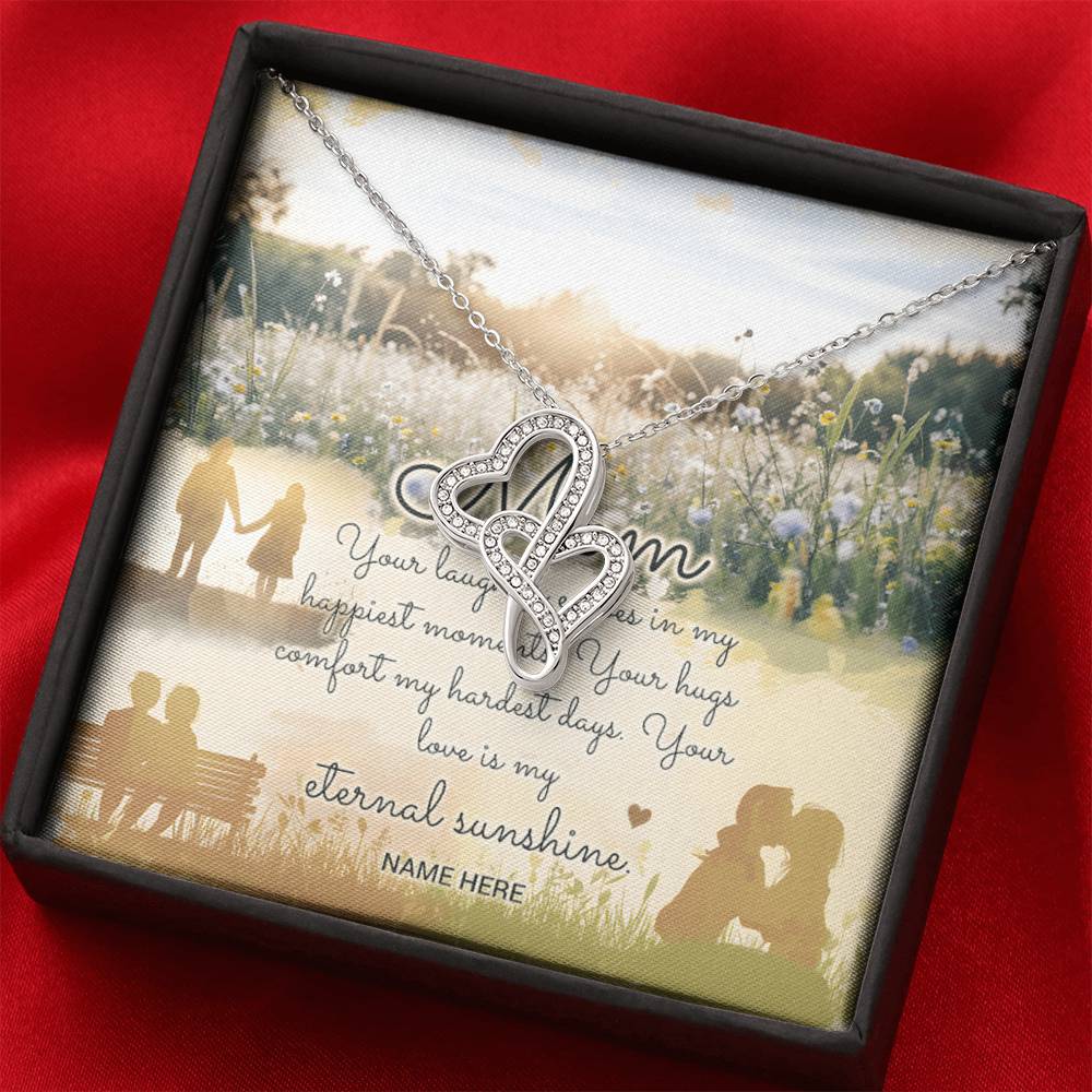 Personalized To Mom Eternal Sunshine of Your Love Eternal Hearts CZ Necklace 14K White Gold Over Stainless Steel-Express Your Love Gifts