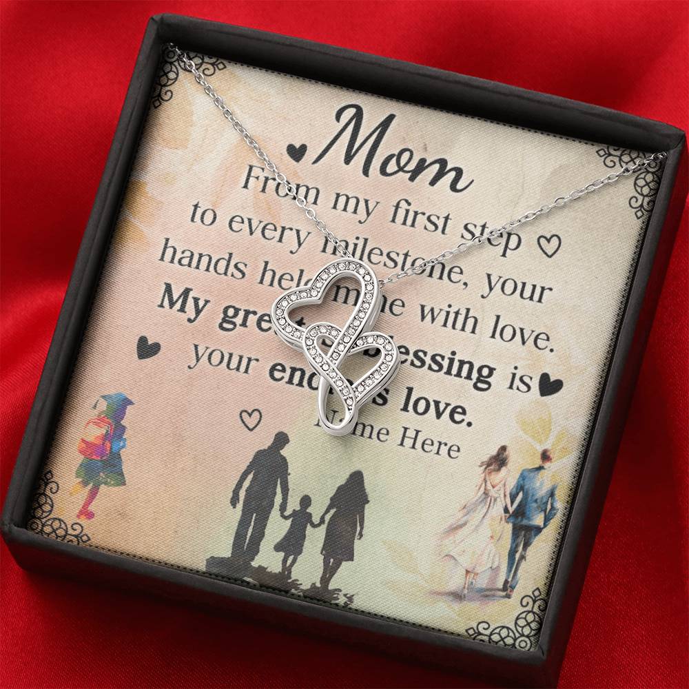 Personalized To Mom My Greatest Blessing is Your Love Eternal Hearts CZ Necklace 14K White Gold Over Stainless Steel-Express Your Love Gifts