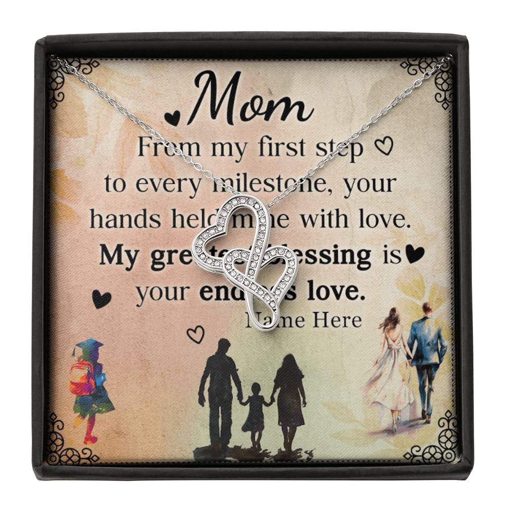 Personalized To Mom My Greatest Blessing is Your Love Eternal Hearts CZ Necklace 14K White Gold Over Stainless Steel-Express Your Love Gifts