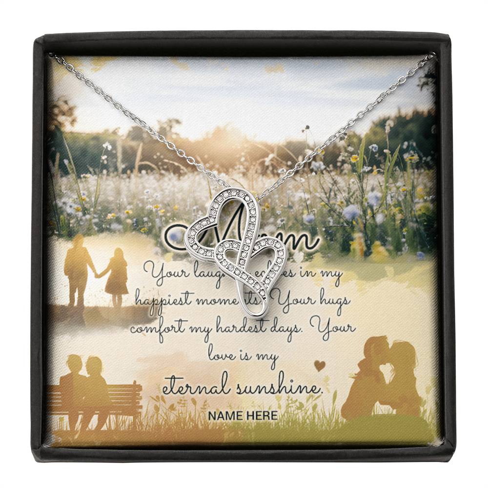 Personalized To Mom Eternal Sunshine of Your Love Eternal Hearts CZ Necklace 14K White Gold Over Stainless Steel-Express Your Love Gifts