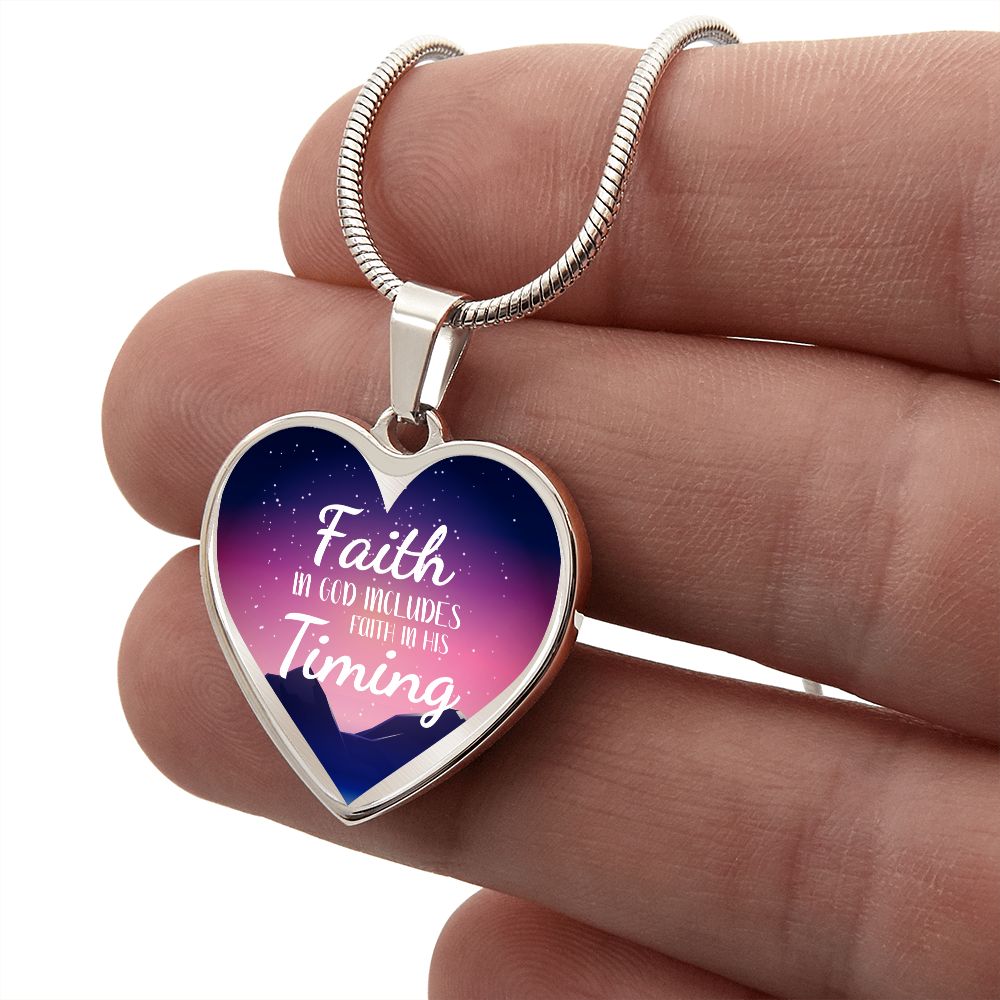 God's Timing Habakkuk 2:3 Necklace Stainless Steel or 18k Gold Heart Pendant 18-22"-Express Your Love Gifts