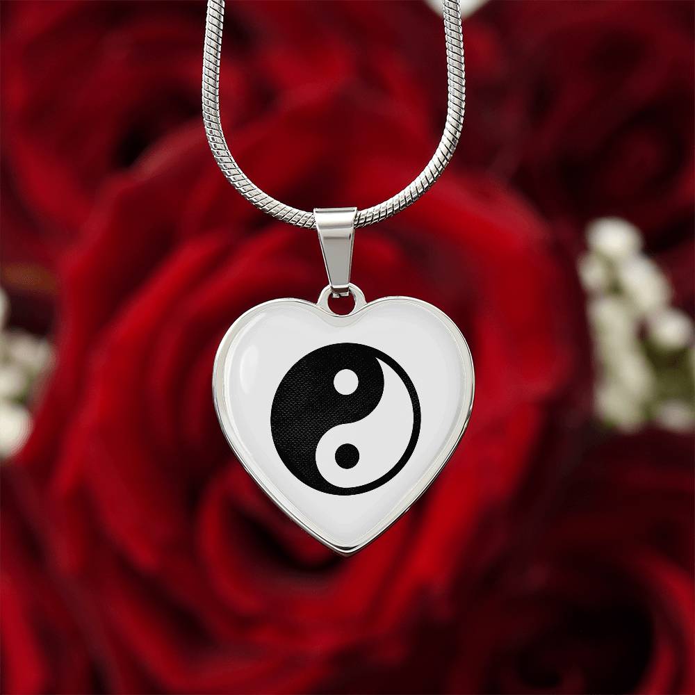 Yin Yang Heart Pendant Necklace Stainless Steel or 18k Gold Heart Pendant 18-22"-Express Your Love Gifts