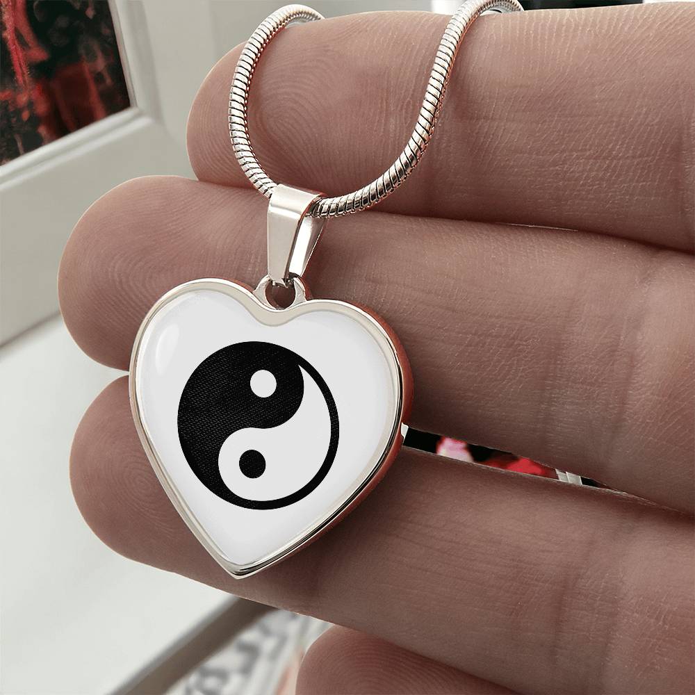 Yin Yang Heart Pendant Necklace Stainless Steel or 18k Gold Heart Pendant 18-22"-Express Your Love Gifts