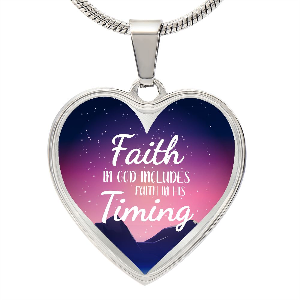 God's Timing Habakkuk 2:3 Necklace Stainless Steel or 18k Gold Heart Pendant 18-22"-Express Your Love Gifts