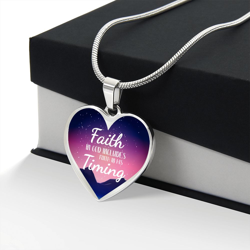 God's Timing Habakkuk 2:3 Necklace Stainless Steel or 18k Gold Heart Pendant 18-22"-Express Your Love Gifts