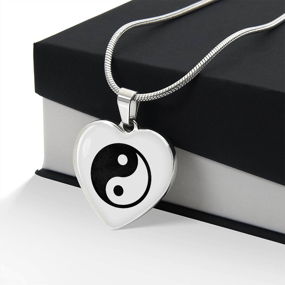 Yin Yang Heart Pendant Necklace Stainless Steel or 18k Gold Heart Pendant 18-22"-Express Your Love Gifts