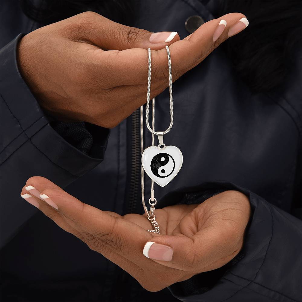 Yin Yang Heart Pendant Necklace Stainless Steel or 18k Gold Heart Pendant 18-22"-Express Your Love Gifts