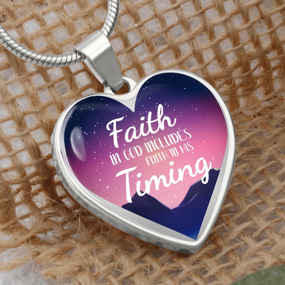 God's Timing Habakkuk 2:3 Necklace Stainless Steel or 18k Gold Heart Pendant 18-22"-Express Your Love Gifts