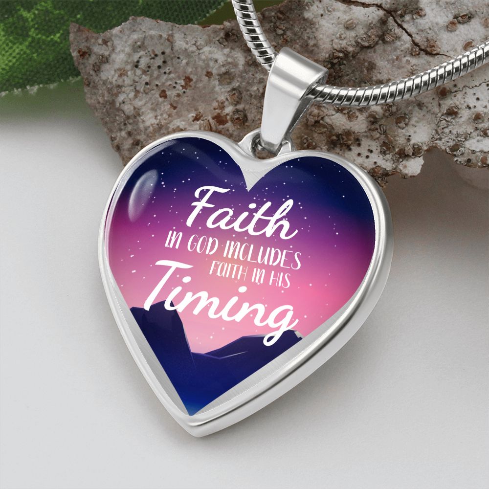 God's Timing Habakkuk 2:3 Necklace Stainless Steel or 18k Gold Heart Pendant 18-22"-Express Your Love Gifts