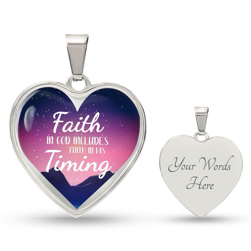 God's Timing Habakkuk 2:3 Necklace Stainless Steel or 18k Gold Heart Pendant 18-22"-Express Your Love Gifts