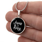 Jesus is King Matthew 28:18 Necklace Circle Pendant Stainless Steel or 18k Gold 18-22"-Express Your Love Gifts