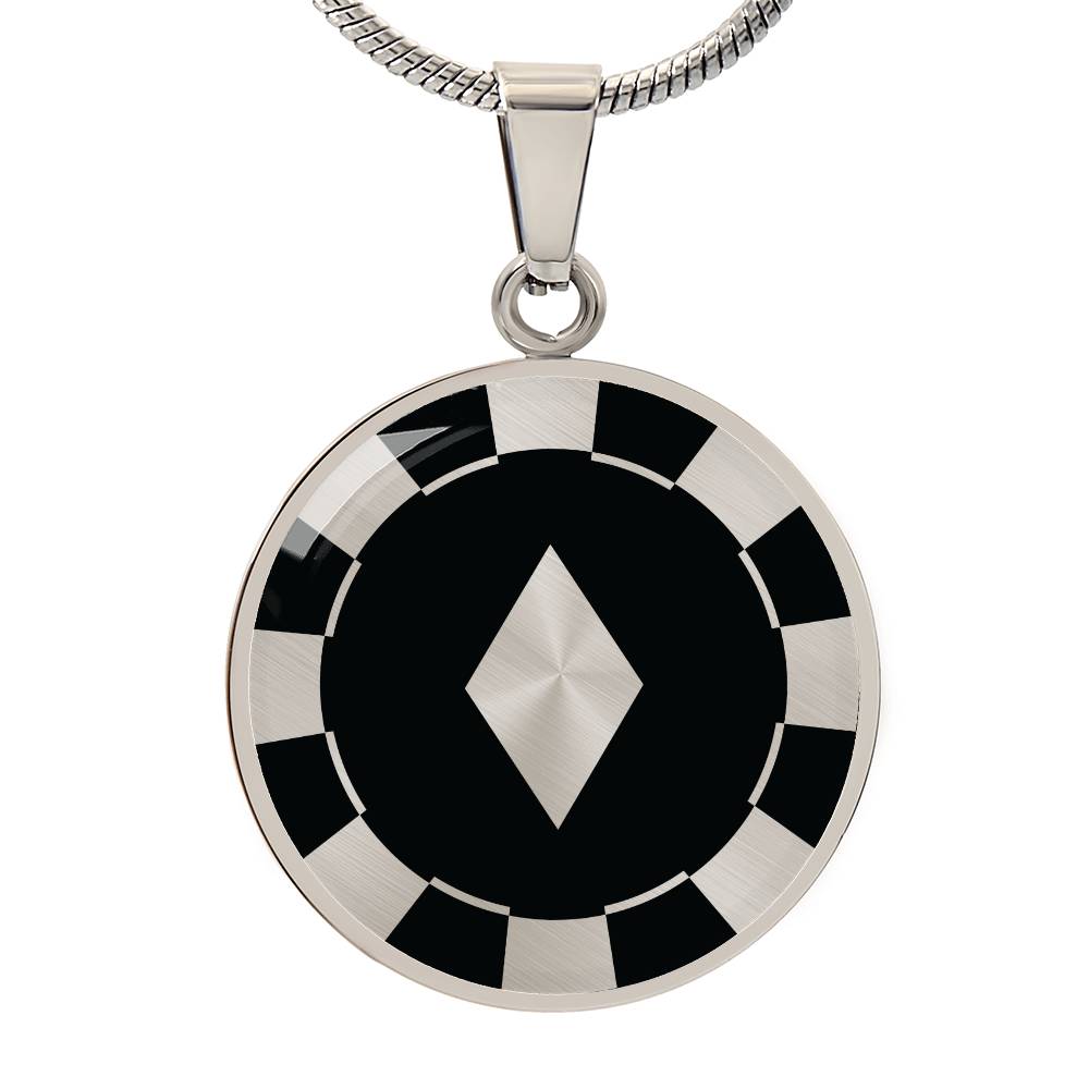 Diamond Poker Chip Circle Necklace Stainless Steel or 18k Gold 18-22-Express Your Love Gifts