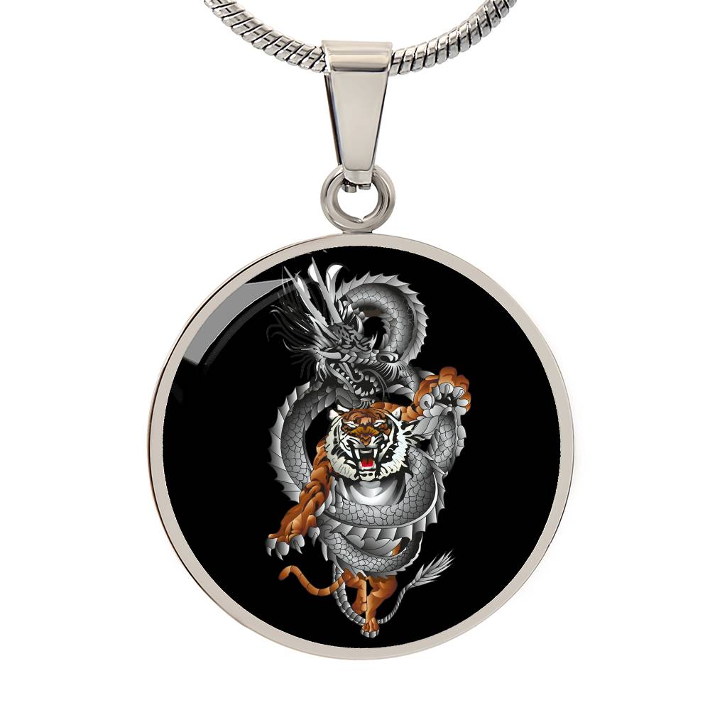 Tiger Dragon Yin Yang Circle Necklace Stainless Steel or 18k Gold Circle Pendant 18-22"-Express Your Love Gifts