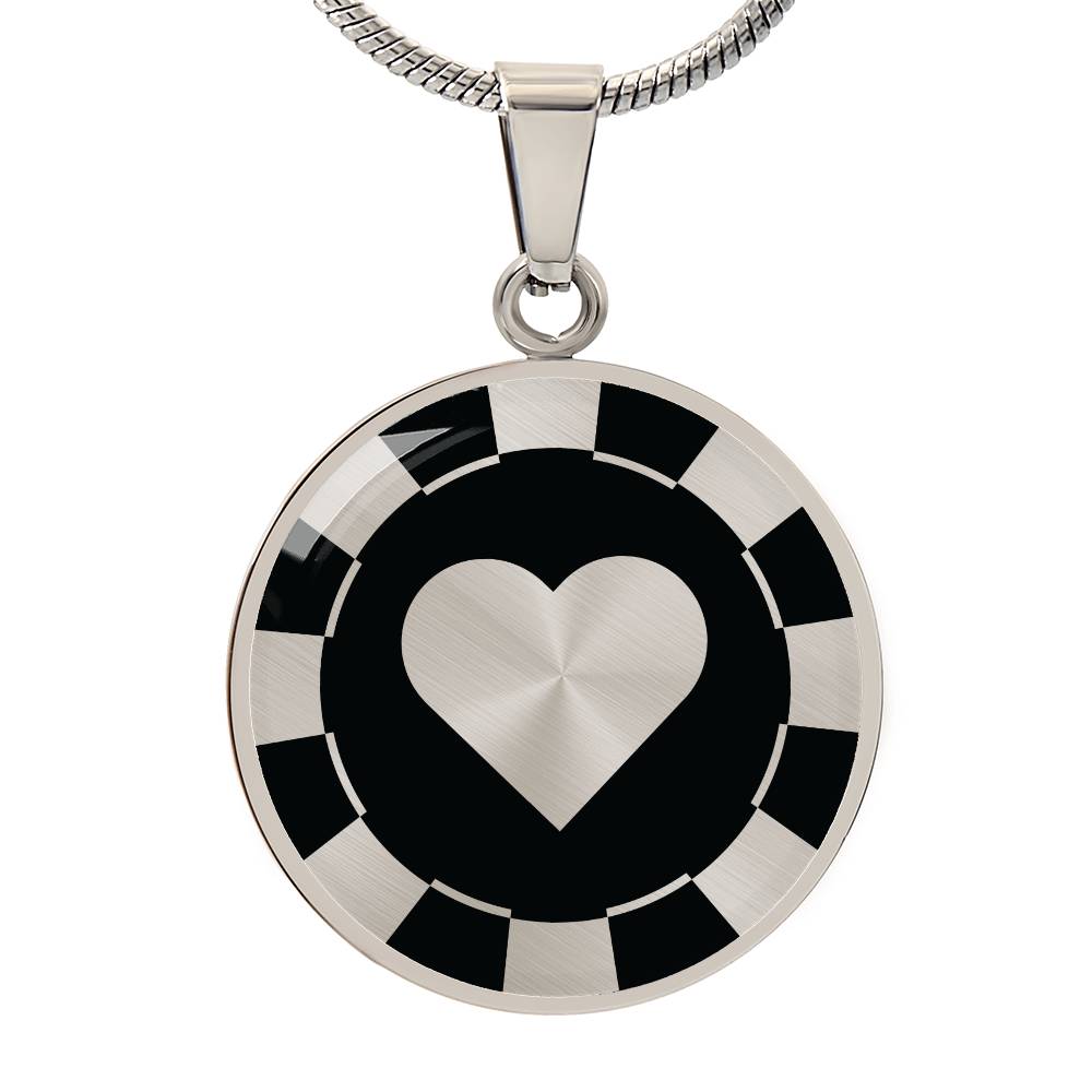 Heart Poker Chip Circle Necklace Stainless Steel or 18k Gold 18-22-Express Your Love Gifts