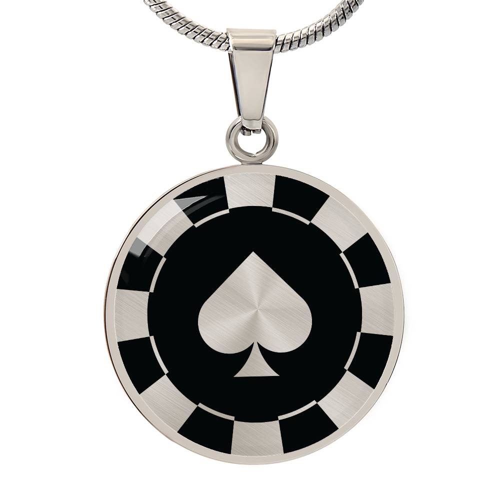 Spade Poker Chip Circle Necklace Stainless Steel or 18k Gold 18-22-Express Your Love Gifts
