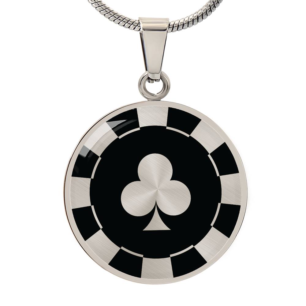 Clubs Poker Chip Circle Necklace Stainless Steel or 18k Gold 18-22-Express Your Love Gifts