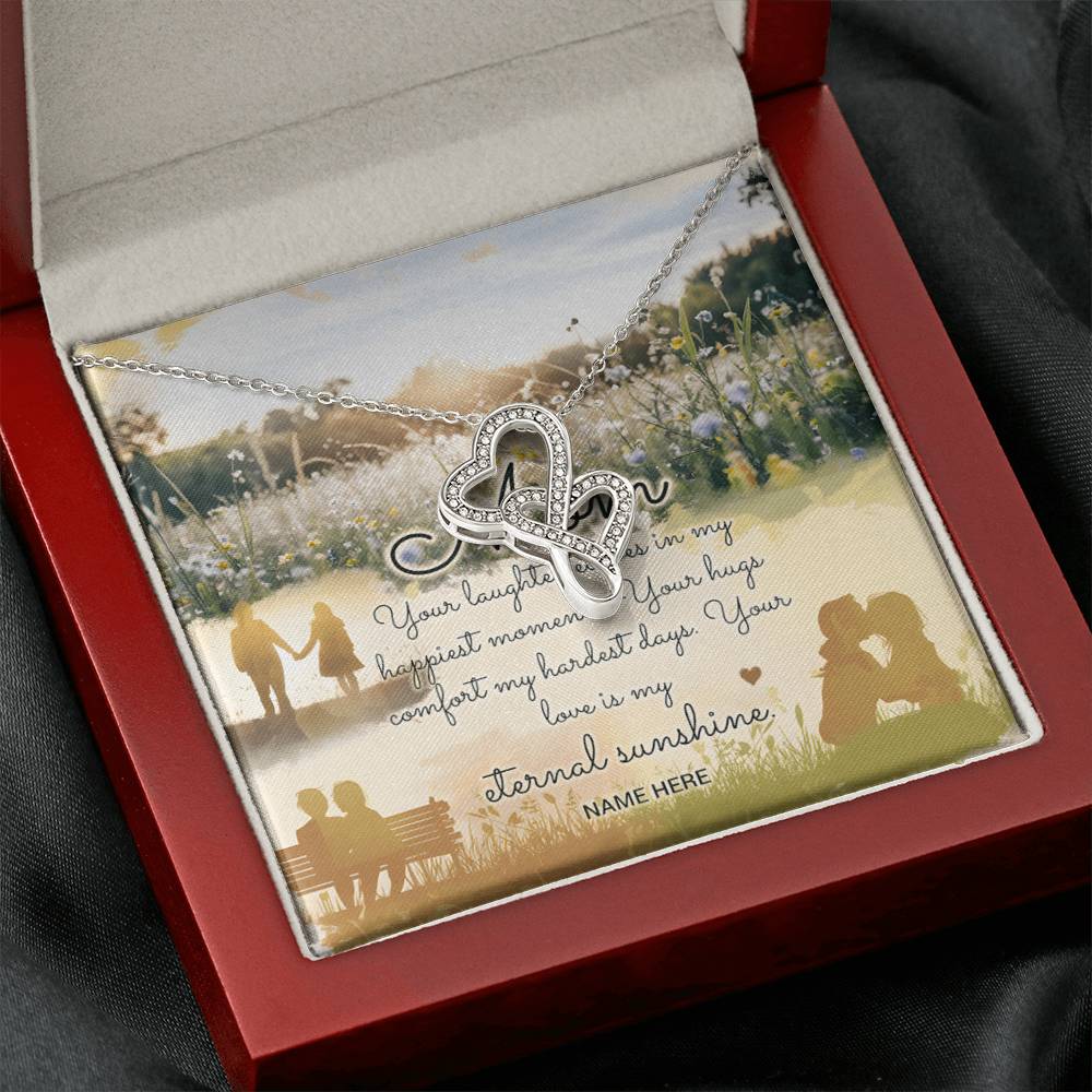 Personalized To Mom Eternal Sunshine of Your Love Eternal Hearts CZ Necklace 14K White Gold Over Stainless Steel-Express Your Love Gifts