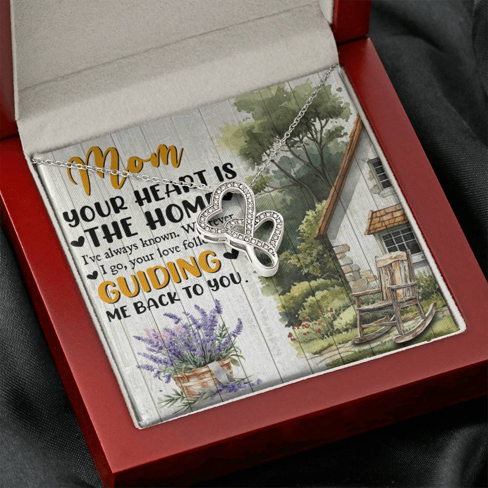 To Mom Your Heart is the Home Eternal Hearts CZ Necklace 14K White Gold Over Stainless Steel-Express Your Love Gifts